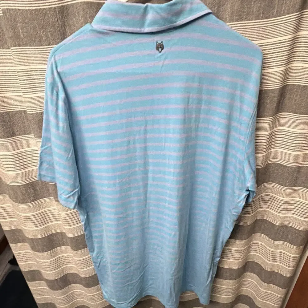 Greyson Men’s Large Golf Polo Blue Purple Stripe Pima Cotton Modal Stretch